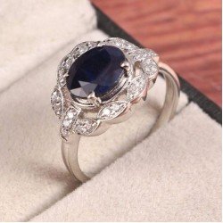 Redgem Sterling Silver Ring for Women Natural Blue Sapphire 8X10 MM Oval
