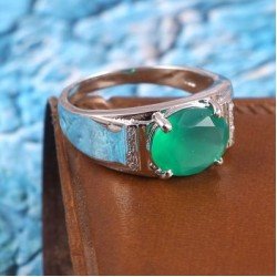 Redgem 925 Silver Ring for Women Natural Onyx Green 9X11 MM Oval