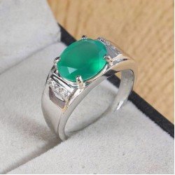 Redgem 925 Silver Ring for Women Natural Onyx Green 9X11 MM Oval