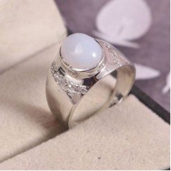 Redgem Sterling Silver Ring for Women Natural Chalcedony Blue 8X10 MM Oval 