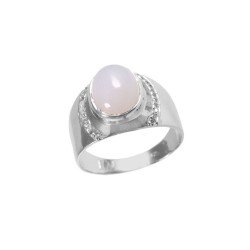 Redgem Sterling Silver Ring for Women Natural Chalcedony Blue 8X10 MM Oval 