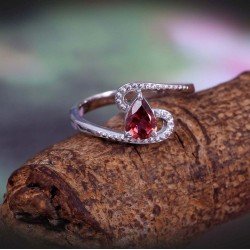 Redgem 925 Silver Ring for Women and Girls Natural Tourmaline Red / Pink 5X7 MM Pear redgem 925 silver ring for women natural tourmaline pink 6x8 mm oval jarg29 women's fashion redgem 925 silver ring for women natural tourmaline pink 6x8 mm oval redgem 992