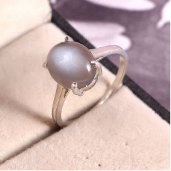 Redgem Sterling Silver Ring for Women Natural  Moonstone Grey  9X11 MM Oval