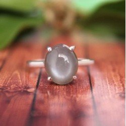 Redgem Sterling Silver Ring for Women Natural  Moonstone Grey  9X11 MM Oval