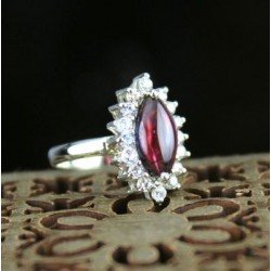Redgem 925 Silver Ring for Women Natural Garnet Red 6X12 MM Marquise