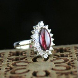 Redgem 925 Silver Ring for Women Natural Garnet Red 6X12 MM Marquise