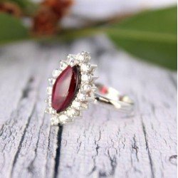 Redgem 925 Silver Ring for Women Natural Garnet Red 6X12 MM Marquise