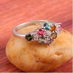Redgem Sterling Silver Ring for Women Natural Tourmaline Multi 3.50 MM Round