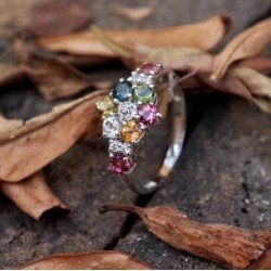 Redgem Sterling Silver Ring for Women Natural Tourmaline Multi 3.50 MM Round