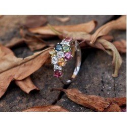 Redgem Sterling Silver Ring for Women Natural Tourmaline Multi 3.50 MM Round