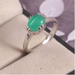 Redgem 925 Silver Ring for Women Natural Onyx Green 7X9 MM Oval