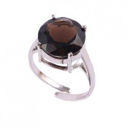 Redgem Sterling Silver Ring for Women Natural Smoky Quartz Brown 13 MM Round