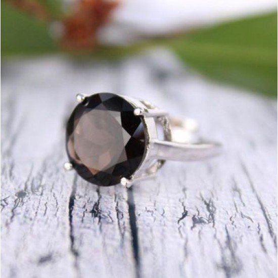 redgem sterling silver ring for women natural smoky quartz brown 13 mm round jarg356 women's fashion redgem sterling silver ring for women natural smoky quartz brown 13 mm round redgem 1542