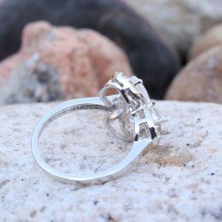 Redgem 925 Silver Ring for Women Natural Rock Crystal  Colorless 4X6 MM Oval