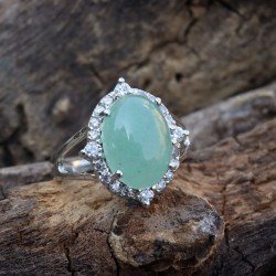 Redgem Sterling Silver Ring for Women Natural Jade Green 10X14 MM Oval