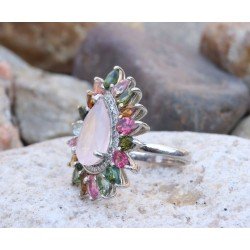 Redgem Sterling Silver Ring for Women Natural Rose Quartz Pink 10X14 MM Pear