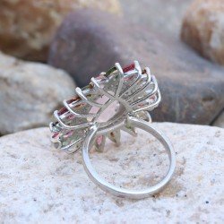 Redgem Sterling Silver Ring for Women Natural Rose Quartz Pink 10X14 MM Pear