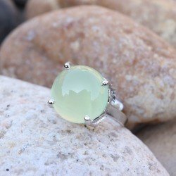 Redgem 925 Silver Ring for Women Natural Prehnite  Green 13 MM Round