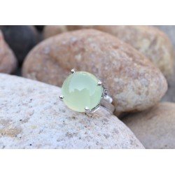 Redgem 925 Silver Ring for Women Natural Prehnite  Green 13 MM Round