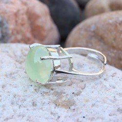 Redgem 925 Silver Ring for Women Natural Prehnite  Green 13 MM Round