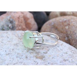Redgem 925 Silver Ring for Women Natural Prehnite  Green 13 MM Round