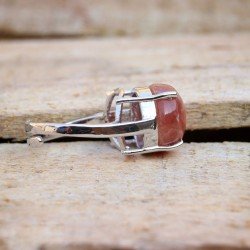 Redgem Sterling Silver Ring for Women Natural Sun Stone Orange 13 MM Round