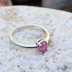 Redgem 925 Silver Ring for Women Natural Ruby Pink 5X6 MM Oval
