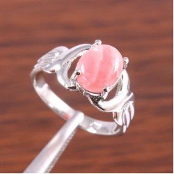 Redgem Sterling Silver Ring for Women Natural Rhodochrosite Pink 8X10 MM Oval