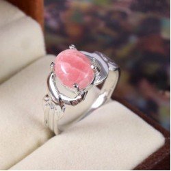 Redgem Sterling Silver Ring for Women Natural Rhodochrosite Pink 8X10 MM Oval