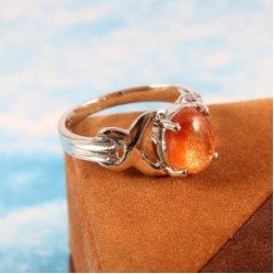 Redgem 925 Silver Ring for Women Natural Sun Stone Orange 8X10 MM Oval