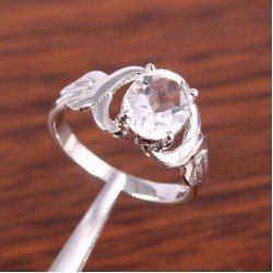 Redgem Sterling Silver Ring for Women Natural Rock Crystal  Colorless 8X10 MM Oval