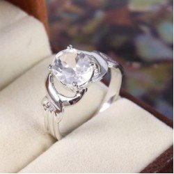 Redgem Sterling Silver Ring for Women Natural Rock Crystal  Colorless 8X10 MM Oval