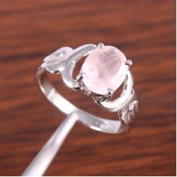 Redgem 925 Silver Ring for Women Natural Rose Quartz Pink 8X10 MM Oval