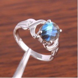 Redgem Sterling Silver Ring for Women Natural Labradorite Grey 8X10 MM Oval