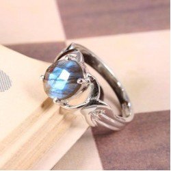 Redgem Sterling Silver Ring for Women Natural Labradorite Grey 8X10 MM Oval