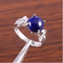 Redgem 925 Silver Ring for Women Natural Lapis Lazuli Blue 10 MM Round