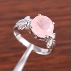 Redgem Sterling Silver Ring for Women Natural Rose Quartz Pink 10 MM Round