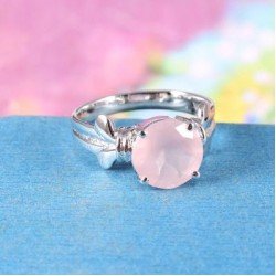 Redgem Sterling Silver Ring for Women Natural Rose Quartz Pink 10 MM Round