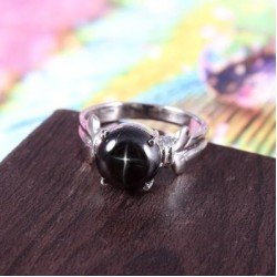 Redgem 925 Silver Ring for Women Natural Blackstar Black 10 MM Round