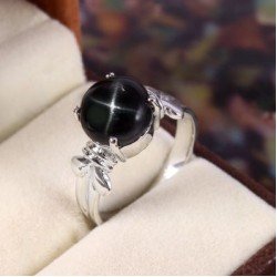 Redgem 925 Silver Ring for Women Natural Blackstar Black 10 MM Round