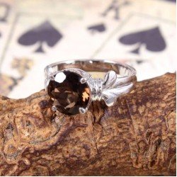 Redgem Sterling Silver Ring for Women Natural Smoky Quartz Brown 10 MM Round