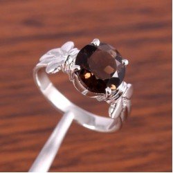 Redgem Sterling Silver Ring for Women Natural Smoky Quartz Brown 10 MM Round