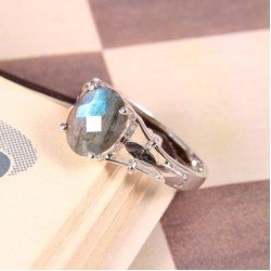 Redgem Sterling Silver Ring for Women Natural Labradorite Grey 8X10 MM Oval