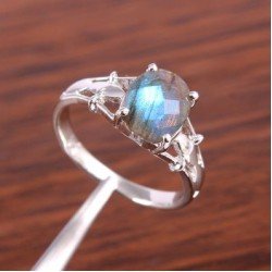 Redgem Sterling Silver Ring for Women Natural Labradorite Grey 8X10 MM Oval