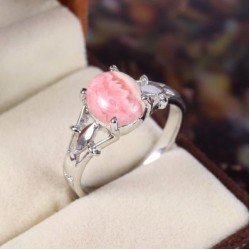 Redgem 925 Silver Ring for Women Natural Rhodochrosite Pink 8X10 MM Oval