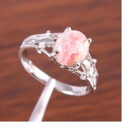 Redgem 925 Silver Ring for Women Natural Rhodochrosite Pink 8X10 MM Oval