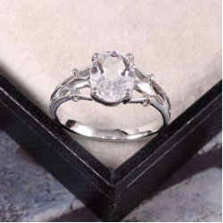 Redgem Sterling Silver Ring for Women Natural Rock Crystal  Colorless 8X10 MM Oval