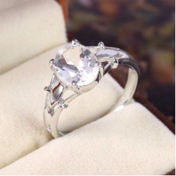 Redgem Sterling Silver Ring for Women Natural Rock Crystal  Colorless 8X10 MM Oval