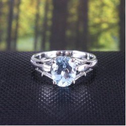Redgem Sterling Silver Ring for Women Natural Aquamarine Blue 8X10 MM Oval