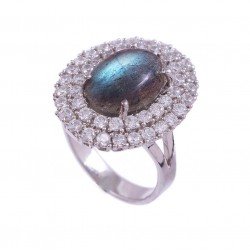 Redgem 925 Silver Ring for Women and Girls Natural Labradorite Grey 9X13 MM Oval redgem 925 silver stud jewelery earrings natural labradorite grey jaer76 women's fashion redgem 925 silver stud jewelery earrings natural labradorite grey redgem 444